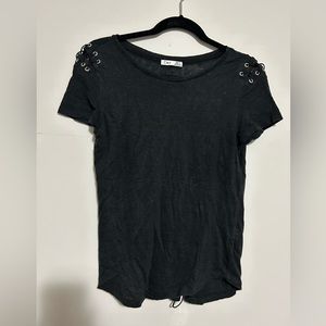 Dex Linen Black Shirt with Grommets and Lace up